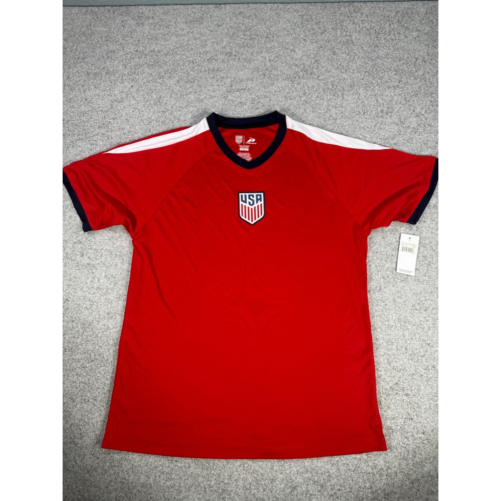 Icon Sports US Soccer Jersey Mens Medium Red USA Crest V-Neck  Jersey